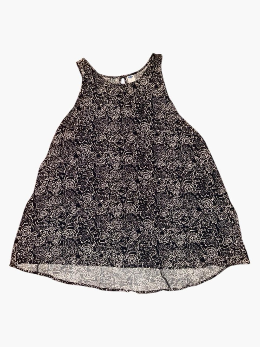 Old Navy Black & White Floral High Neck Swing Tank Top — Women’s XL